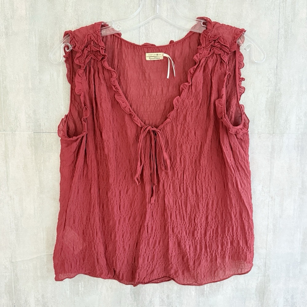 Max Studio Silk Ruffle Tie Front Blouse XS Top Y2K Romantic Grunge Semi-Sheer